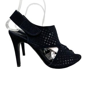 Pedro‎ Garcia Pump Stiletto Black Suede Perforated Slingback Peep Toe Women 40.5
